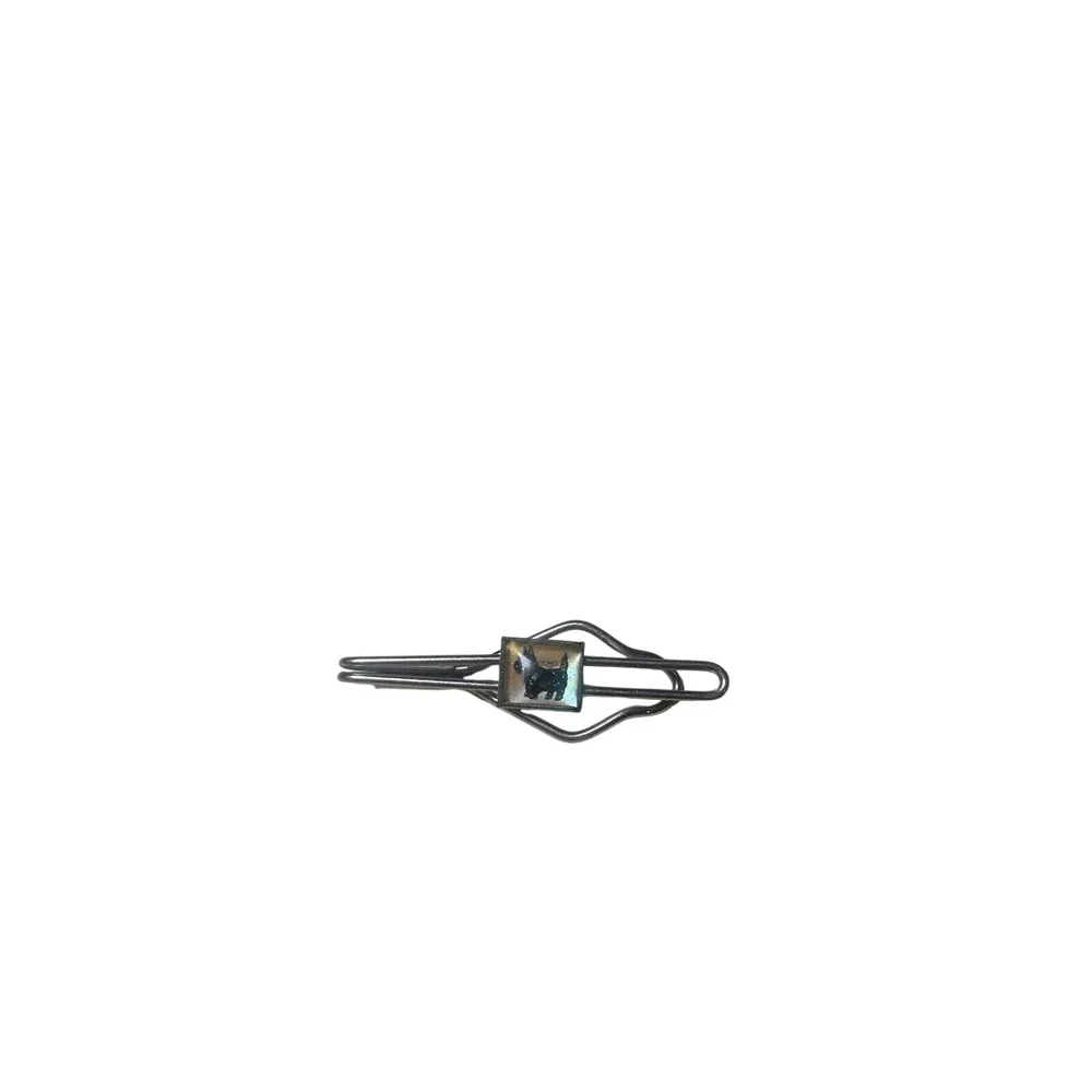 Mens Silver Tone Tie Clip with Square Black and White Dog‎ Motif